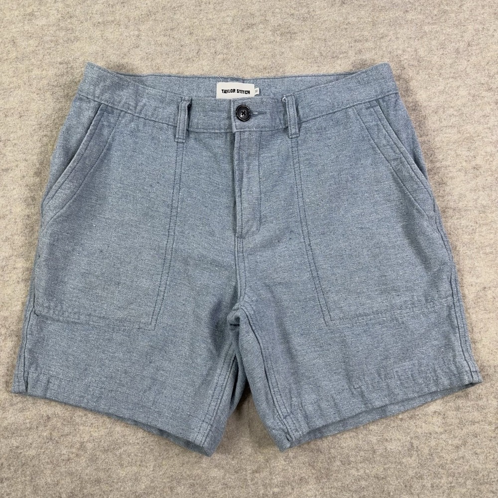 Taylor Stitch The Trail Chambray Shorts Mens 32 Blue Organic Cotton 6" Inseam